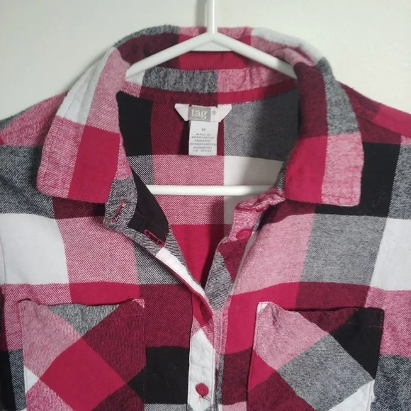 Tag Flannel Plaid Blouse Shirt, Checkered, M - Picture 2 of 7